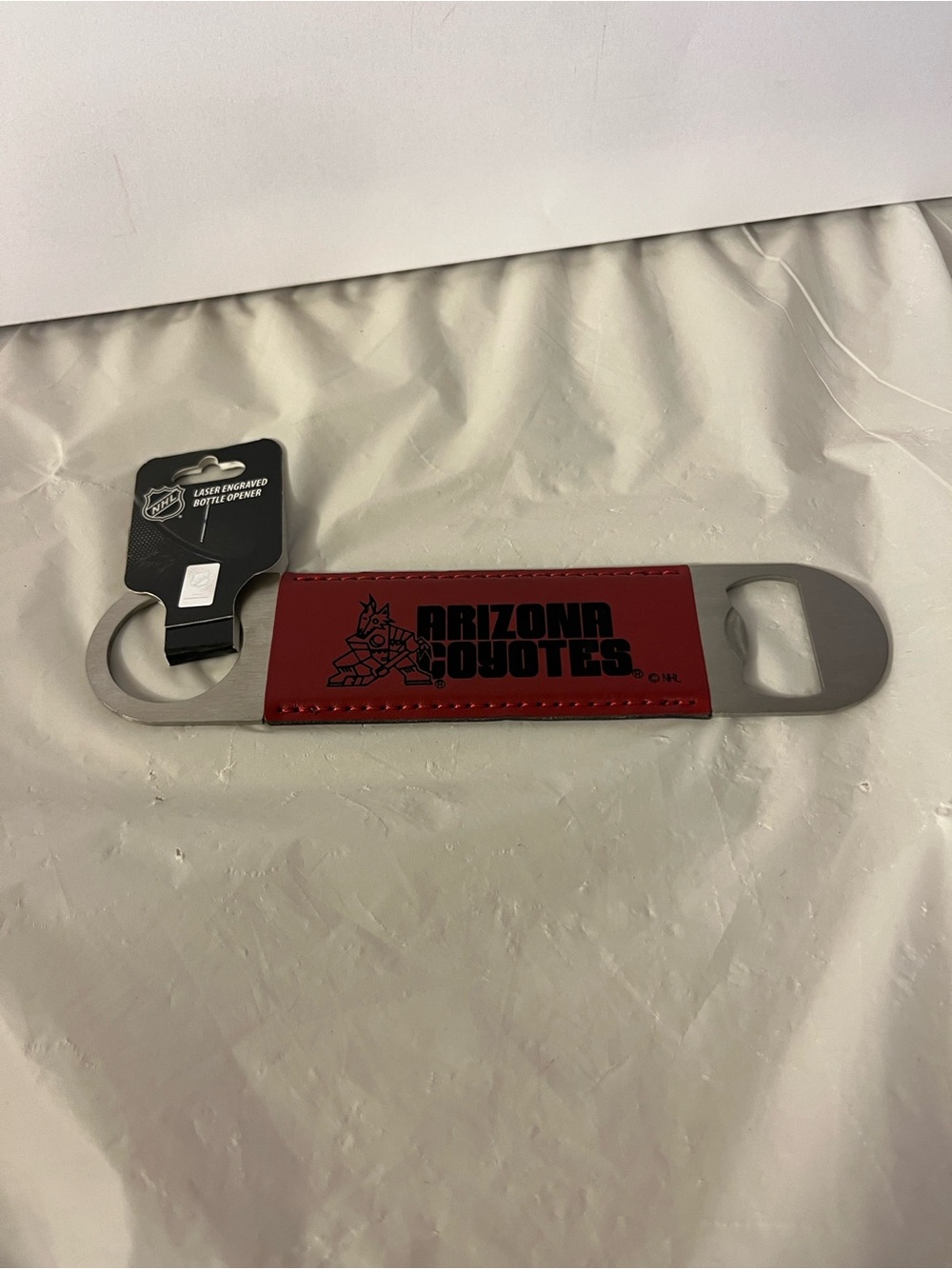 Arizona Coyotes Red Leather Bar Blade Bottle Opener new with tags